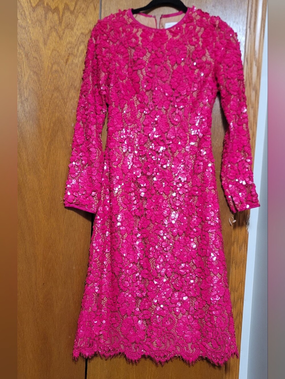 Micheal Kors Fuchsia Sequin Floral Lace  Silk Lined Midi Dress Size 0